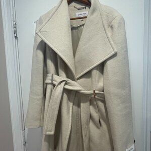 Calvin Klein Women’s Asymmetrical Belted Wrap Coat